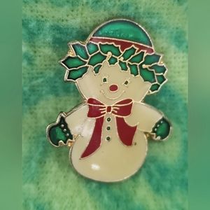 Vintage enamel snowman pin